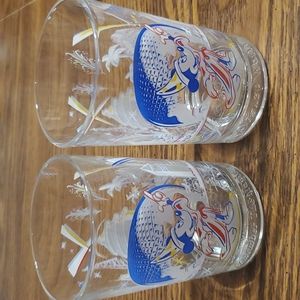 Pair(2) Disney World Epcot 25th Anniversary McDonald's Glass Cup Sorcerer Mickey
